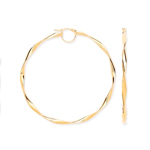 Large 65mm Diameter 9ct Yellow Gold Twisted Ribbon Hoop Earrings Hallmarked - Real 9K Gold