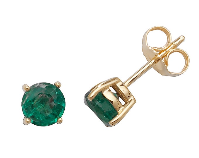 Green Emerald 5mm Claw Set Stud Earrings 9K Yellow Gold Real Emerald Gemstones