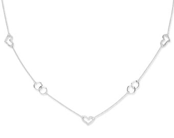 925 Sterling Silver Cut Out Hearts and Round Disc Links 34" Long Chain Necklace