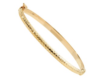 Ladies 9ct Yellow Gold Diamond Cut 4mm Hollow Hinged Bangle Hallmarked - Real 9K Gold