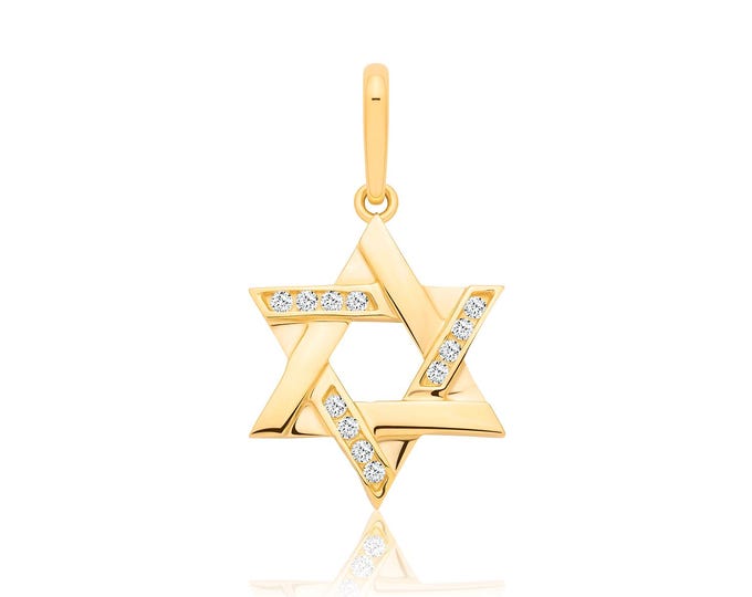 9K Solid Gold 10mm Cz Star of David Charm Pendant