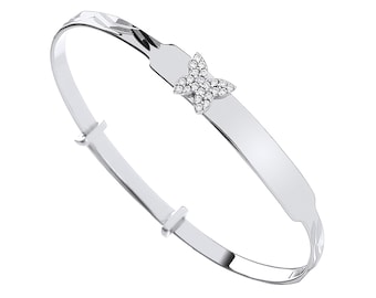 925 Sterling Silver Cz Butterfly Expandable Baby Identity Bangle