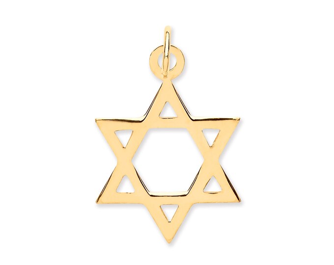 Small 9ct Yellow Gold Plain Star of David Pendant 18x18mm - Real 9K Gold