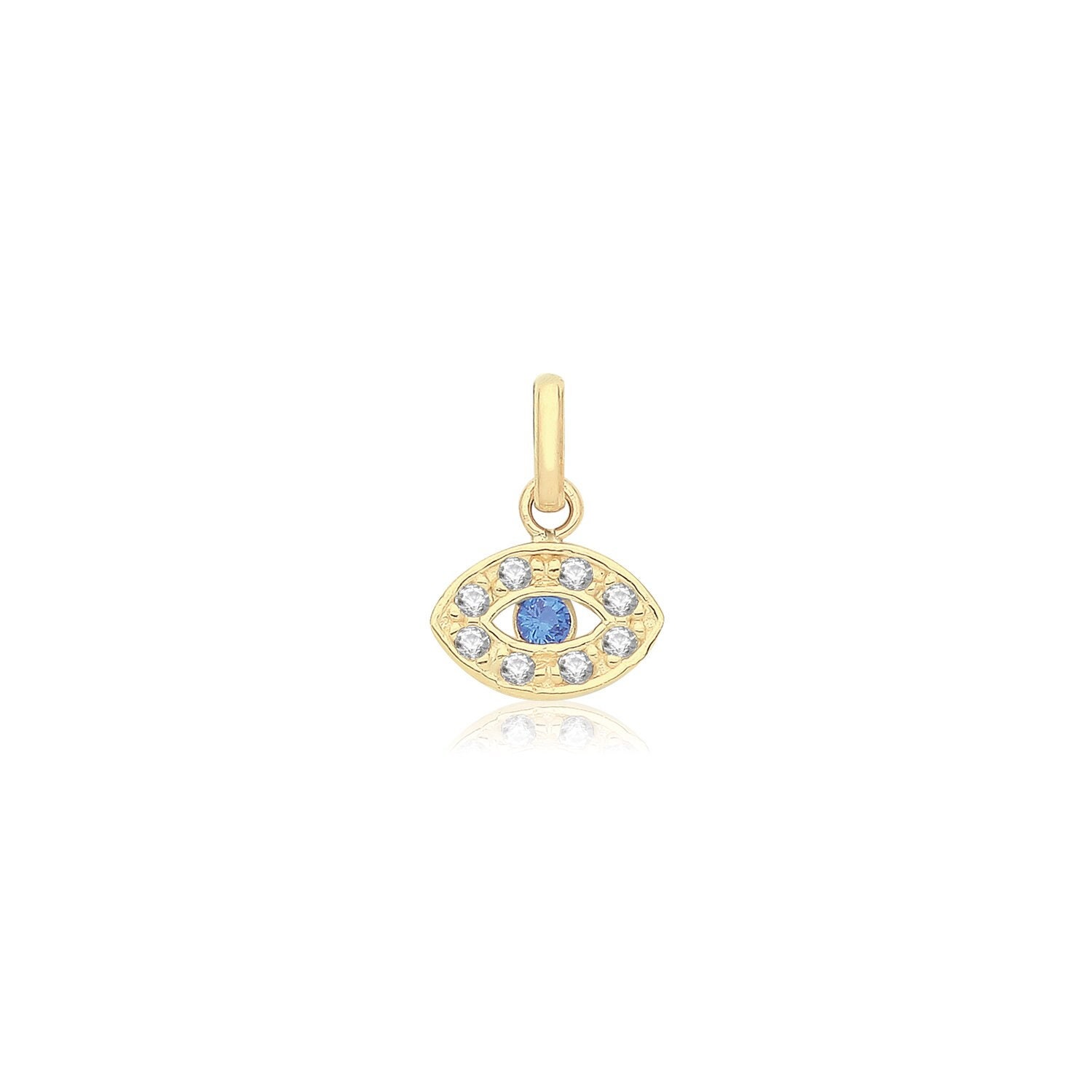 Small 9ct Yellow Gold 9x5mm Cz Evil Eye Charm Pendant Real 9K Gold