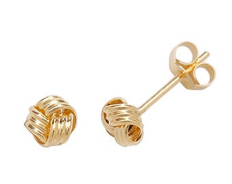9ct Yellow Gold 3mm Twisted Ribbon Small Knot Stud Earrings - Real 9K Gold