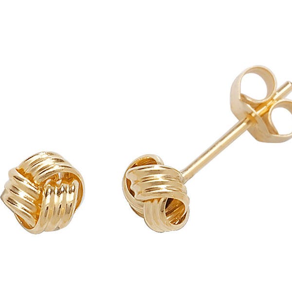 9ct Yellow Gold 3mm Twisted Ribbon Small Knot Stud Earrings - Real 9K Gold