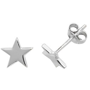 925 Sterling Silver 6mm Plain Polished Star Stud Earrings