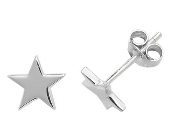 925 Sterling Silver 6mm Plain Polished Star Stud Earrings