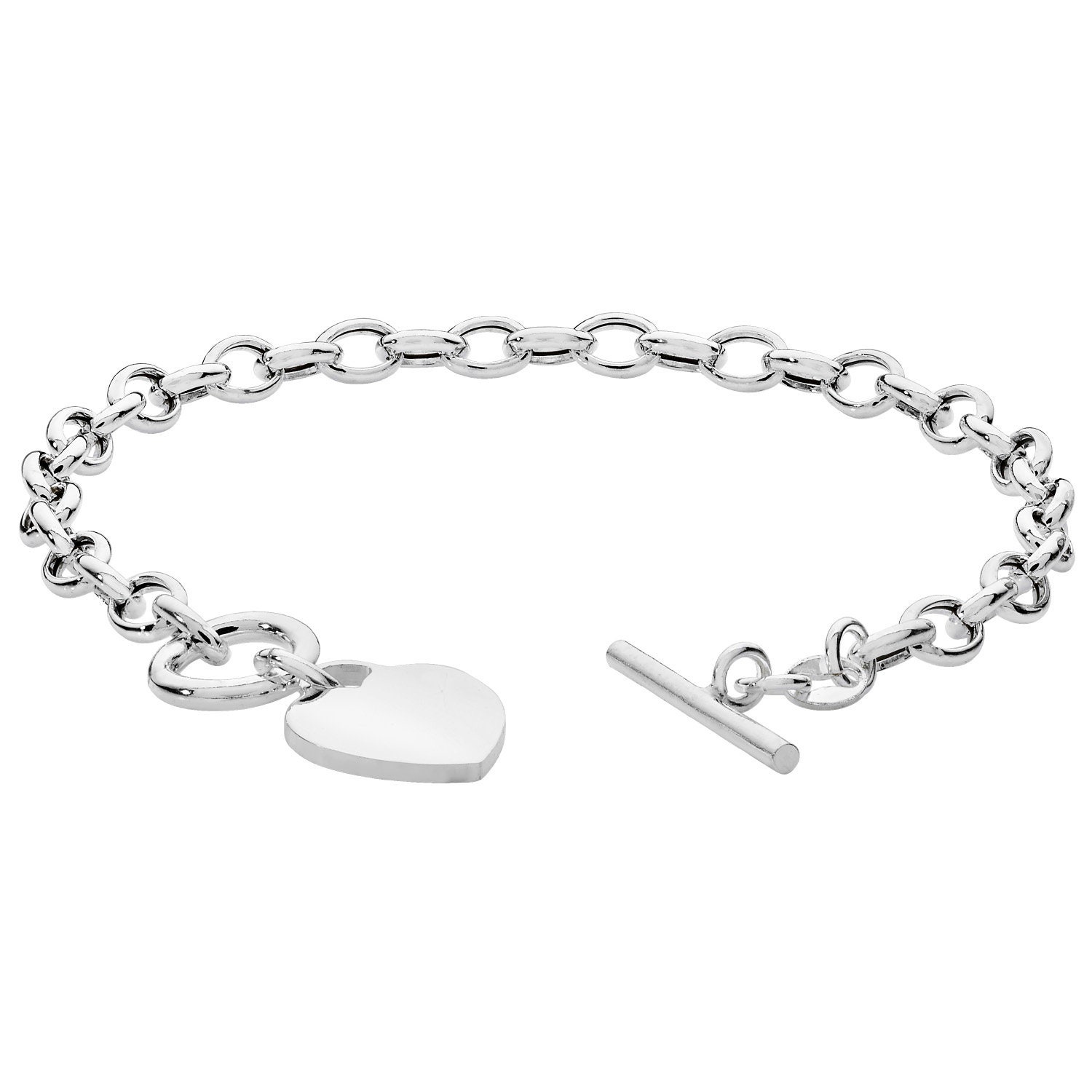 Ladies 925 Sterling Silver 14mm Heart Tag Charm T Bar 7 Albert Chain Bracelet