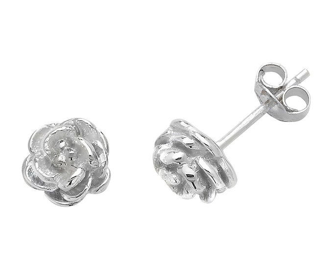 925 Sterling Silver 6mm Rose Flower Stud Earrings