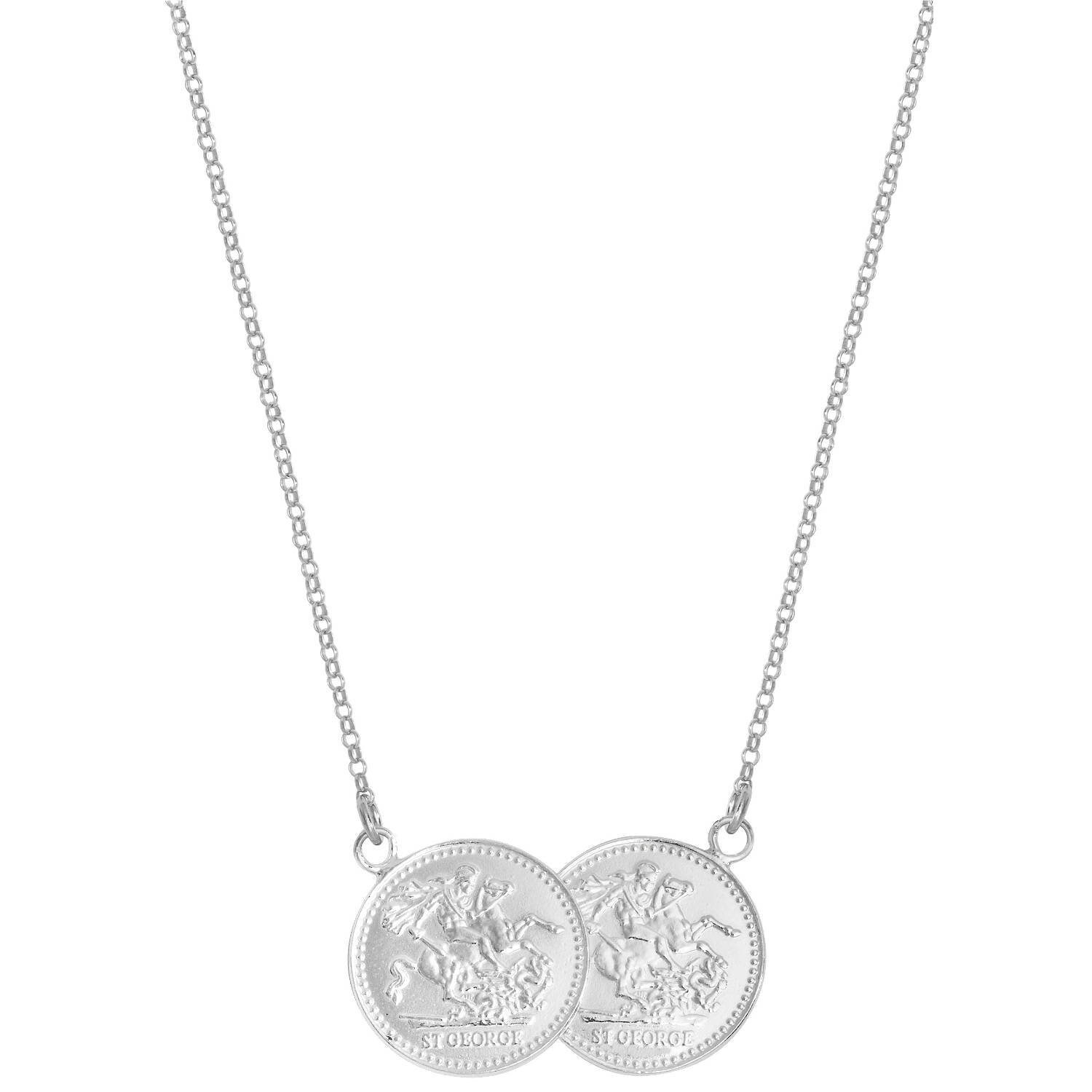 9ct White Gold St George Half Two Coin Holly Necklace