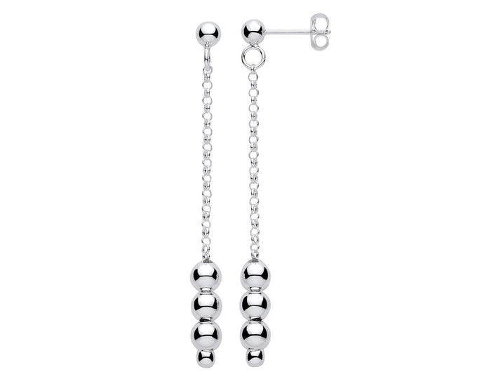 Silver Beads 5cm Long Drop Earrings