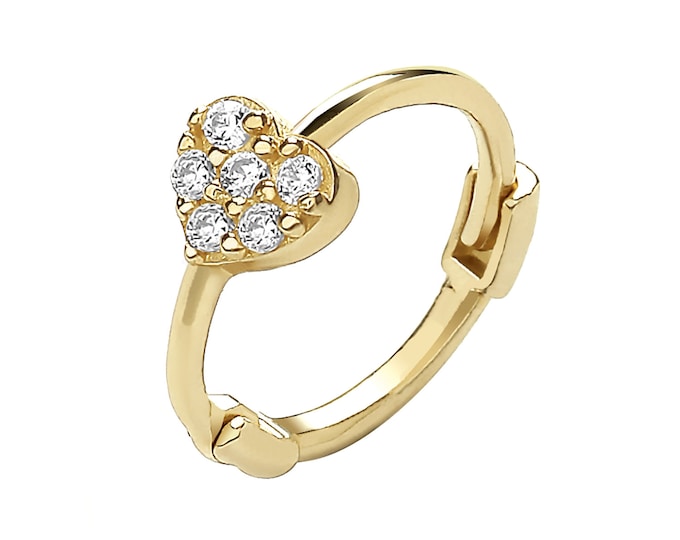 Single 9ct Yellow Gold Cz Heart 7.5mm Diameter Hinged Cartilage Hoop Earring - Real 9K Gold