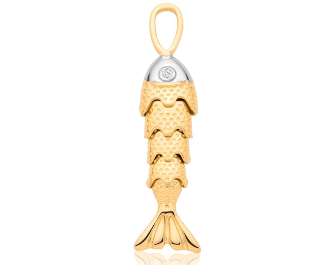 9K Gold 23x6mm Cz Flexible Fish Charm Pendant