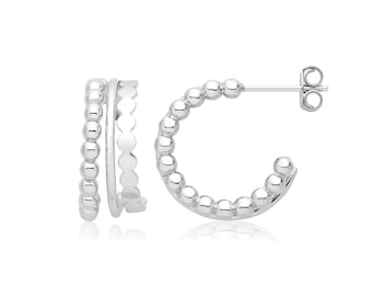 Triple Hoop Bead Wave Stud Earrings 15mm Diameter