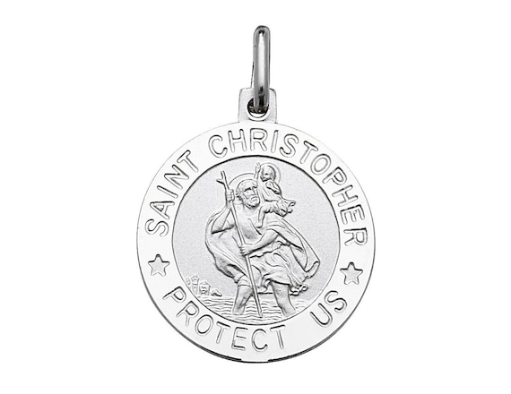 Solid Silver St Christopher Protect Us Medallion Charm