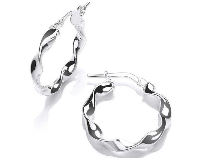 Sterling Silver 925 Polished 3mm Tube Twisted 15mm Hoop Earrings