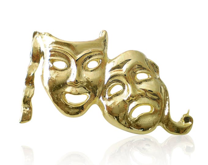 Gold Plated Comedy Tragedy Theatre Mask Lapel Pin Badge Gift Boxed