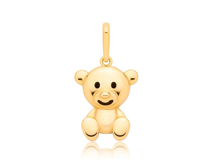 9K Gold Hollow Teddy Bear Charm Pendant 17x9mm