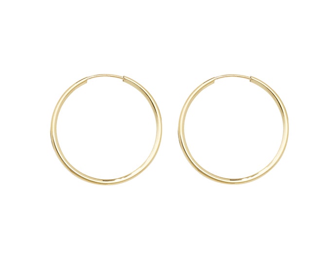 Small 9ct Yellow Gold 10mm Diameter Sleeper Hoop Earrings - Real 9K Gold