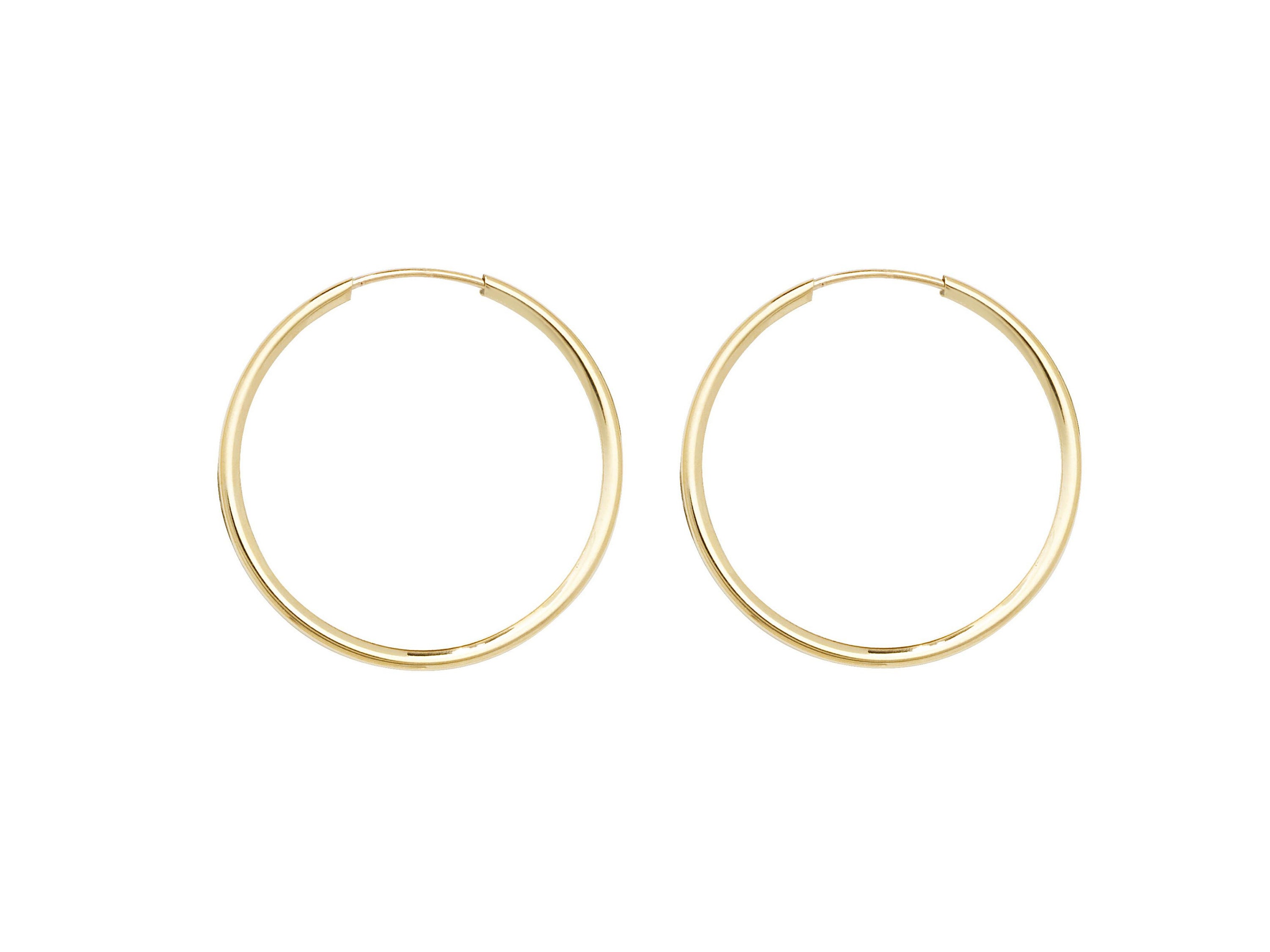 9ct Gold 10mm Sleeper Hoop Earrings with Tiny 9ct White Gold Oval Tags