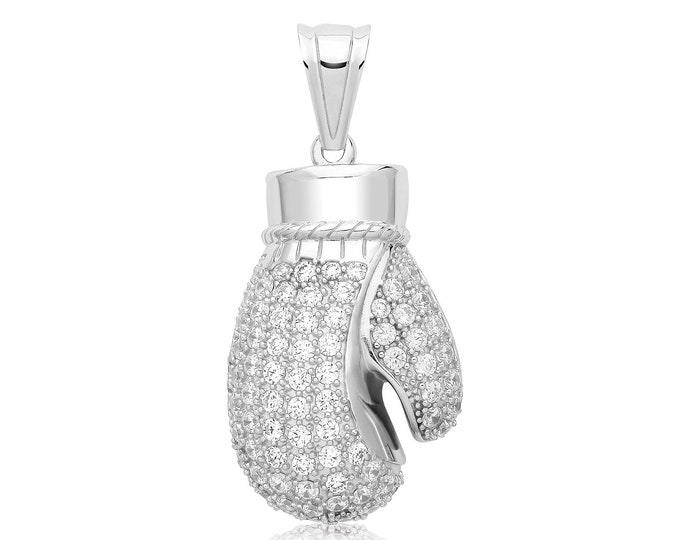 Large 925 Sterling Silver 4.7cm H x 2.4cm W Cz Pave Set Boxing Glove Pendant Hallmarked