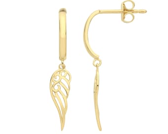 9ct Yellow Gold 2cm Angel Wings Drop Earrings - Real 9K Gold