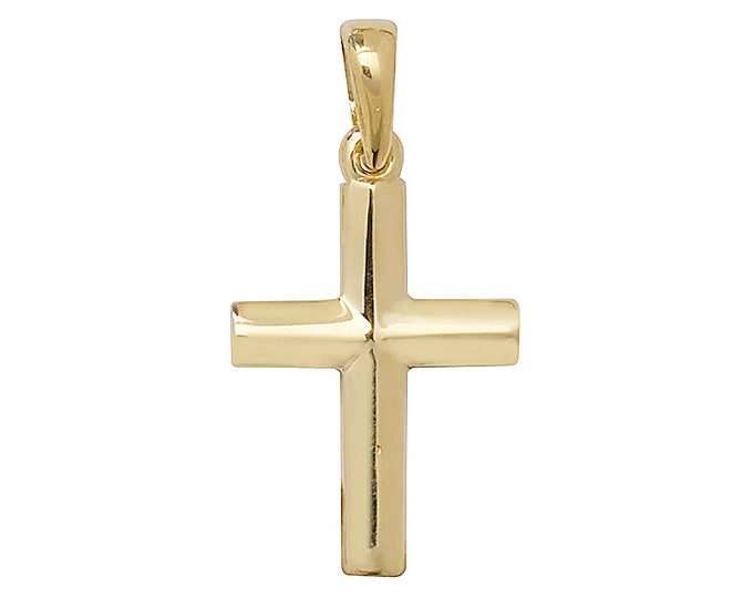 Small 9ct Yellow Gold 1.5cm Plain Polished Cross Pendant - Real 9K Gold