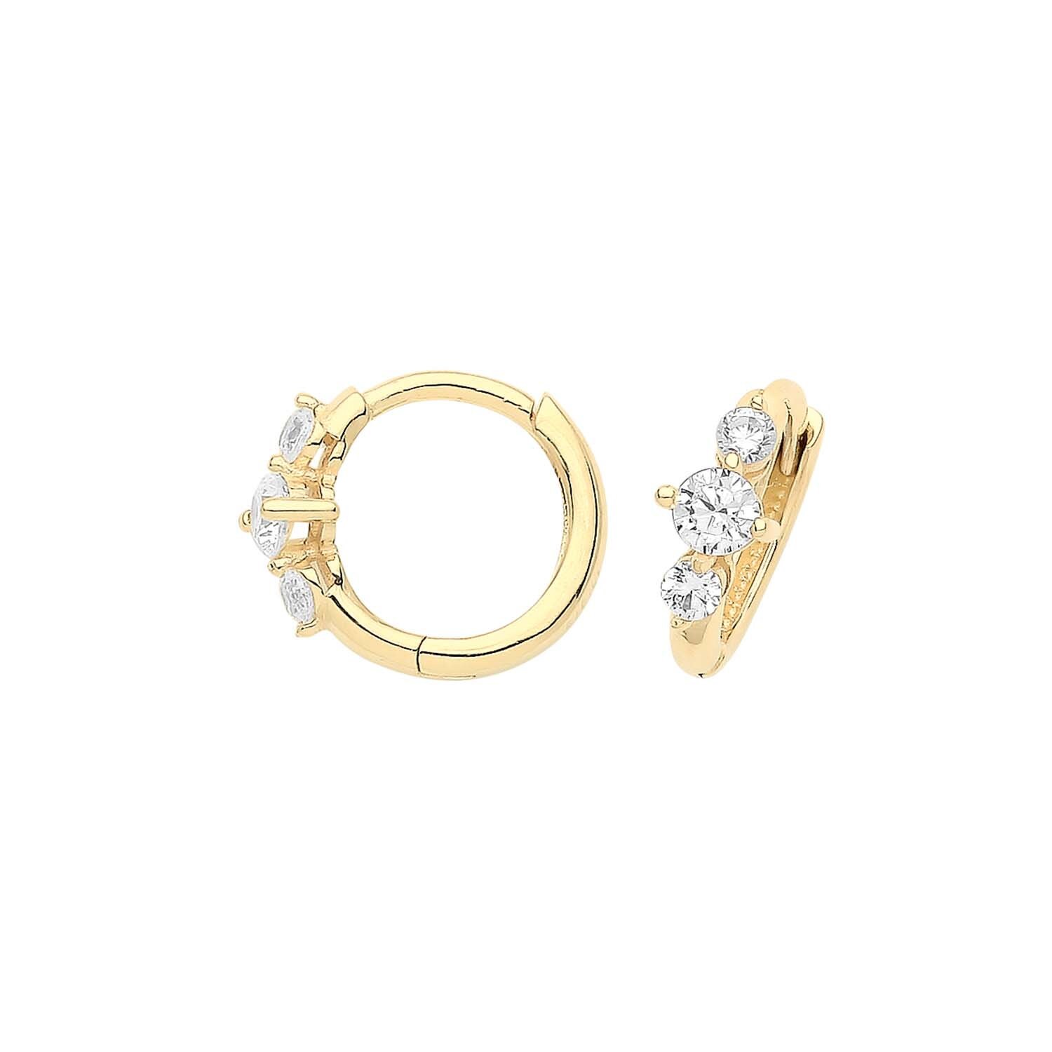 9ct Yellow Gold 3 Stone Cz 8mm Diameter Hinged Clicker Hoop Earrings ...