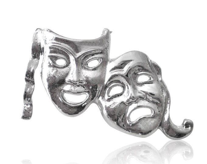 Silver Plated Comedy Tragedy Theatre Mask Lapel Pin Badge Gift Boxed