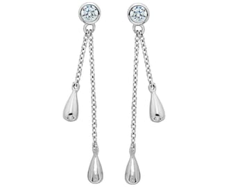 925 Sterling Silver 28mm Oval Beaded Double Tassel Chain Drop Earrings