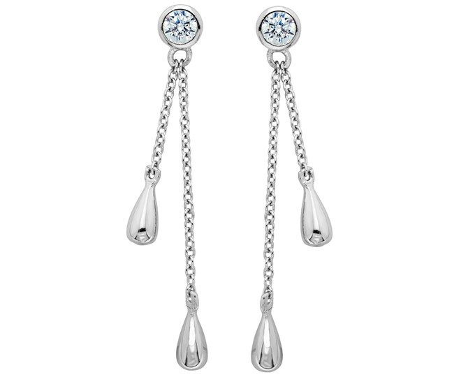 925 Sterling Silver 28mm Oval Beaded Double Tassel Chain Drop Earrings