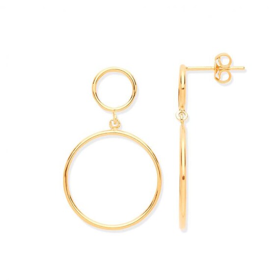 9ct Yellow Gold Double Eternity Circle Link Drop Earrings