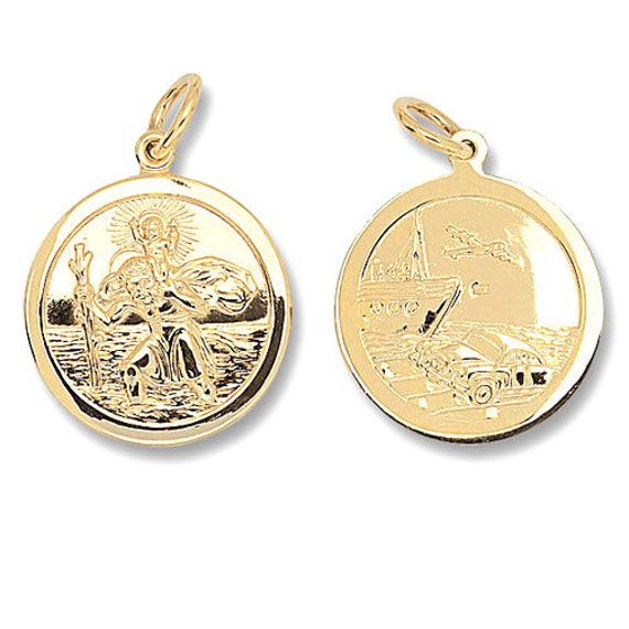 9ct Yellow Gold Double Sided St Christopher Medallion Charm Pendants Hallmarked Real 9K Gold Etsy Canada