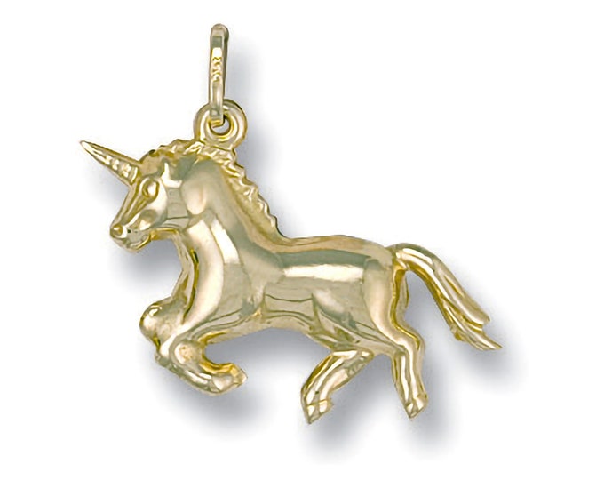 9ct Yellow Gold Hollow Unicorn Charm Pendant - Real 9K Gold