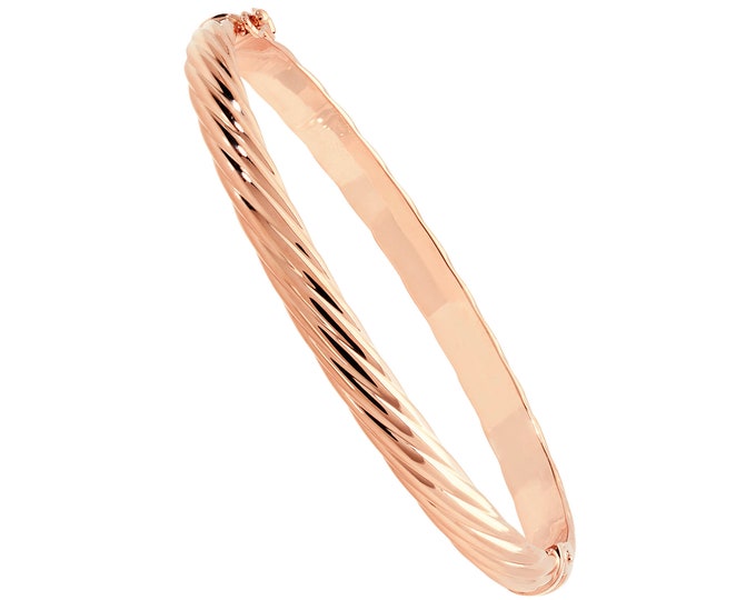 9ct Rose Gold Contemporary 5mm Ribbed Hollow Hinged Bangle Hallmarked - Real 9K Gold