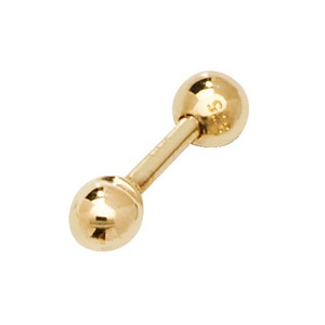 9ct Yellow Gold 3mm Bead Barbell Cartilage 6mm Bar SINGLE Stud Screw Back Earring - Real 9K Gold