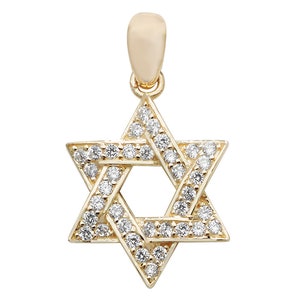 Small 9ct Yellow Gold Channel Set Cz Star of David Pendant 20x15mm - Real 9K Gold
