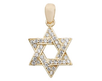 Small 9ct Yellow Gold Channel Set Cz Star of David Pendant 20x15mm - Real 9K Gold