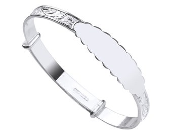 925 Sterling Silver Expandable Scalloped Identity Baby Bangle