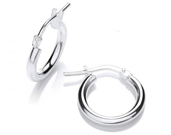 925 Sterling Silver Small 10mm Diameter 2mm Hollow Tube Hoop Earrings Boxed
