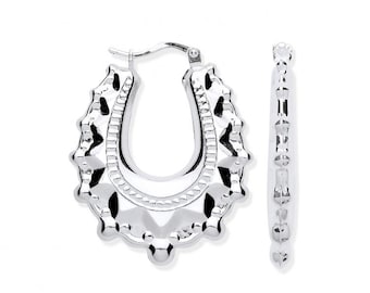 925 Sterling Silver 2.5cm Hollow Oval Creole Spike Hoop Earrings