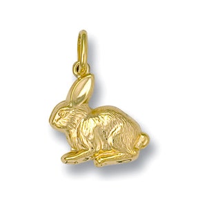 9ct Yellow Gold Bunny Rabbit Charm Pendant - Real 9K Gold