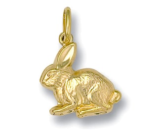 9ct Yellow Gold Bunny Rabbit Charm Pendant - Real 9K Gold