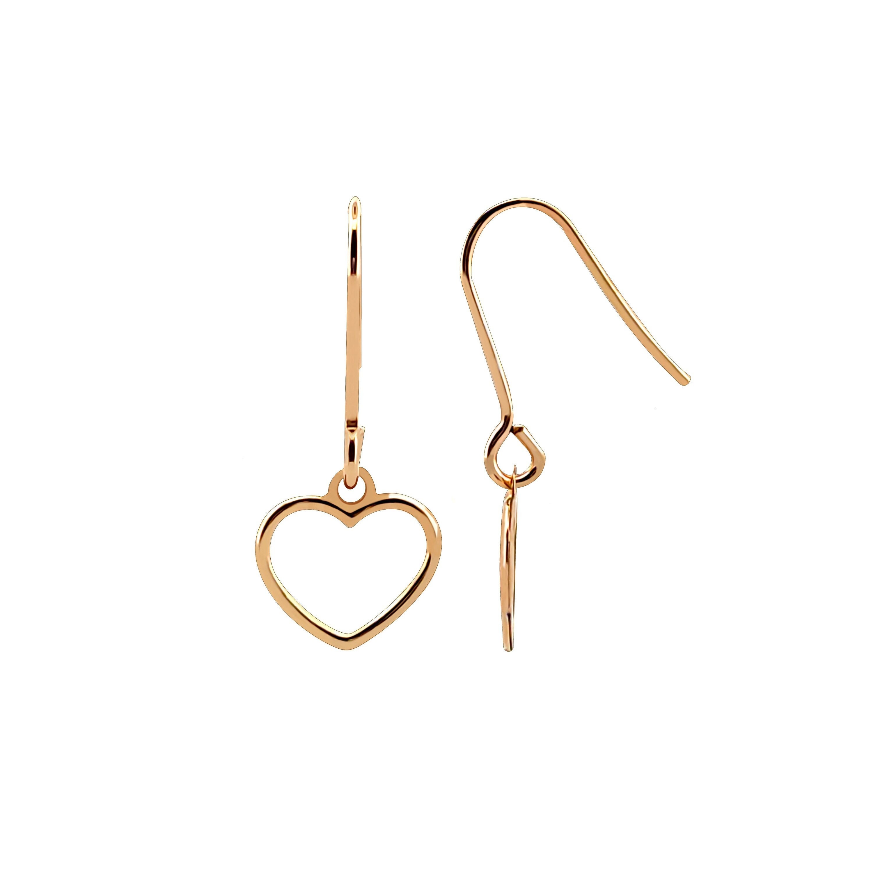 9ct Yellow Gold Open Heart Fish Hook 21mm Drop Earrings - Real 9K Gold