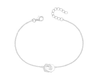 Ladies 925 Silver Fine Hexagon Linked 7.5" Bracelet