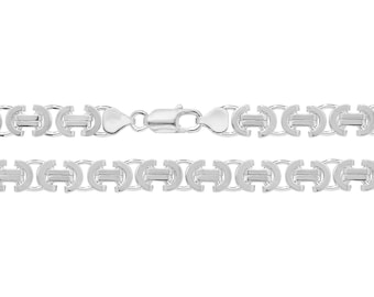 Gents 8" Solid 925 Sterling Silver 7mm Wide Flat Byzantine Chain Bracelet
