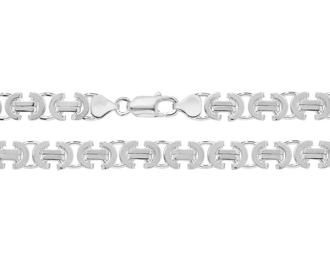 Gents 8" Solid 925 Sterling Silver 7mm Wide Flat Byzantine Chain Bracelet