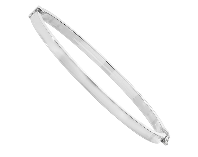 Ladies 925 Sterling Silver 3mm Flat Plain Polished Oval Hollow Hinged Bangle