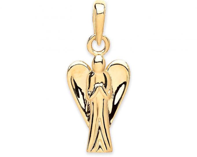 9ct Yellow Gold Guardian Angel Charm Pendant Hallmarked - Real 9K Gold